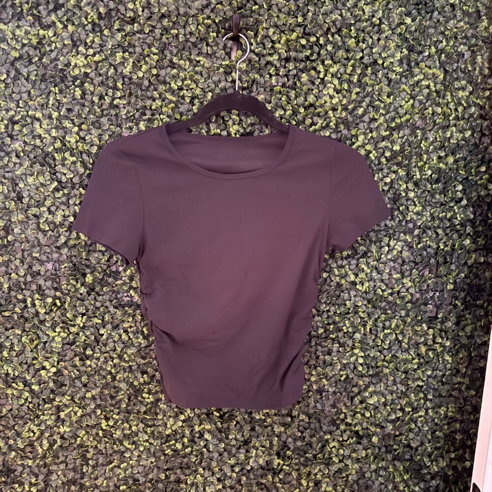 FIFTO Fitted Top Ruched Sides Brown Short Sleeve Tee Size S